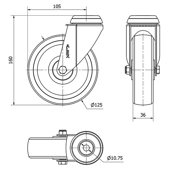 R.GIR.AGUJERO M10 20BHA125-UTR POLIAMIX BLANCO EJE RODILLOS