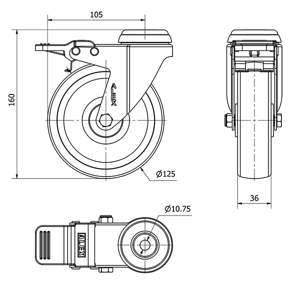 R.GIR.AGUJERO M10 FRENO 20BHAFD125-UTR POLIAMIX BLANCO EJE RODILLOS