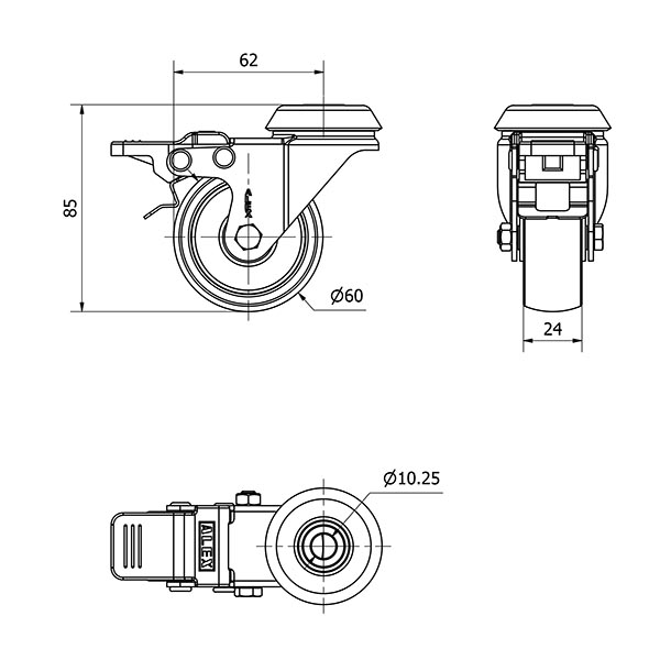 R.GIR.AGUJERO M10 FRENO 20BHFD60-BPC POLICARBONATO TRANSP. EJE LISO