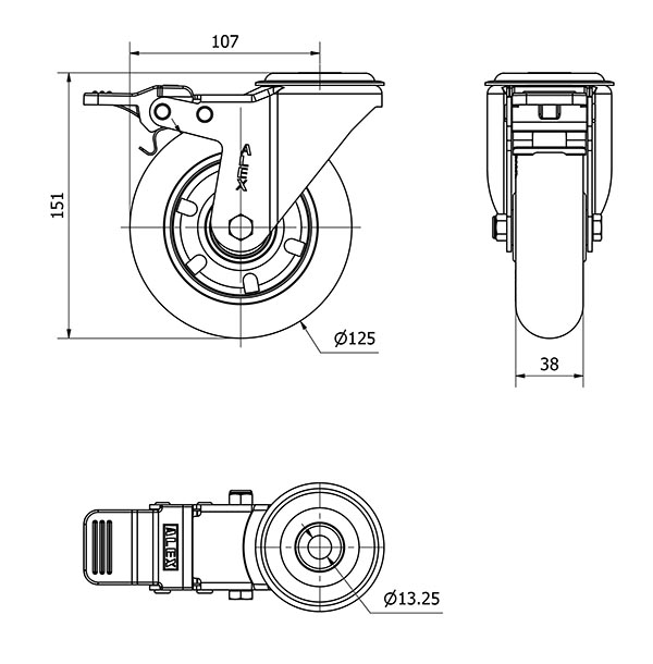 R.GIR.AGUJ.M12 FR.20ZVFD125-AUAB ALUMINIO-POLIUR.NARANJ.BOLAS BALONA
