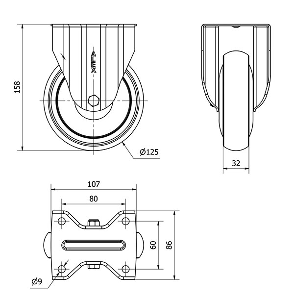 R.FIJA 17ZVL125CP-PGAISB GOMA GRIS EJE BOLAS