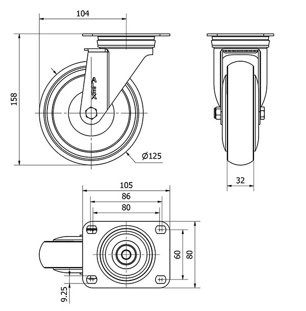 R.GIR.PLACA 10ZVL125CP-PGCSB POLIUR.GRIS CONDUCTIVO EJE BOLAS