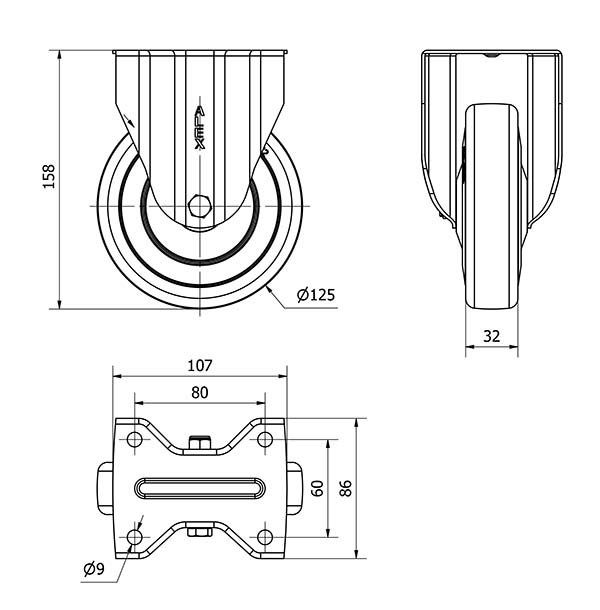 R.FIJA 17ZVL125CP-PGASB POLIAMIX-GOMA GRIS EJE BOLAS