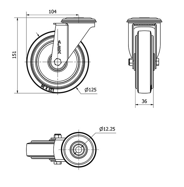 R.GIR.AGUJERO M12 20ZVL125-PGMR POLIAMIX-GOMA AZUL EJE RODILLOS