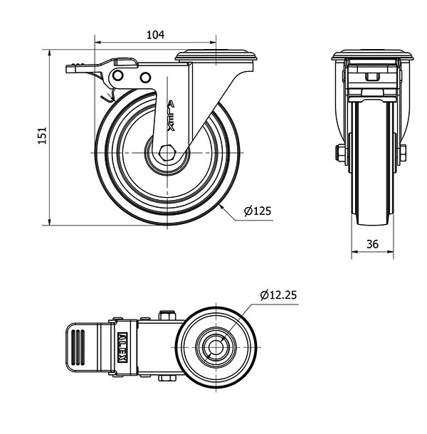 R.GIR.AGUJERO M12 FRENO 20ZVLFD125-PGR GOMA ELASTICA GRIS RODILLOS