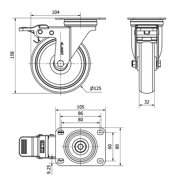R.GIR.PLACA FRENO 10ZVLFD125-PGZN POLIAMIX-GOMA GRIS INYECT.EJE LISO