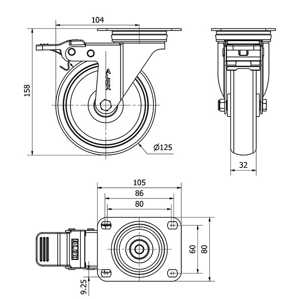 R.GIR.PLACA FRENO 10ZVLFD125-PGZR POLIAMIX-GOMA GRIS INYECT.RODILLOS
