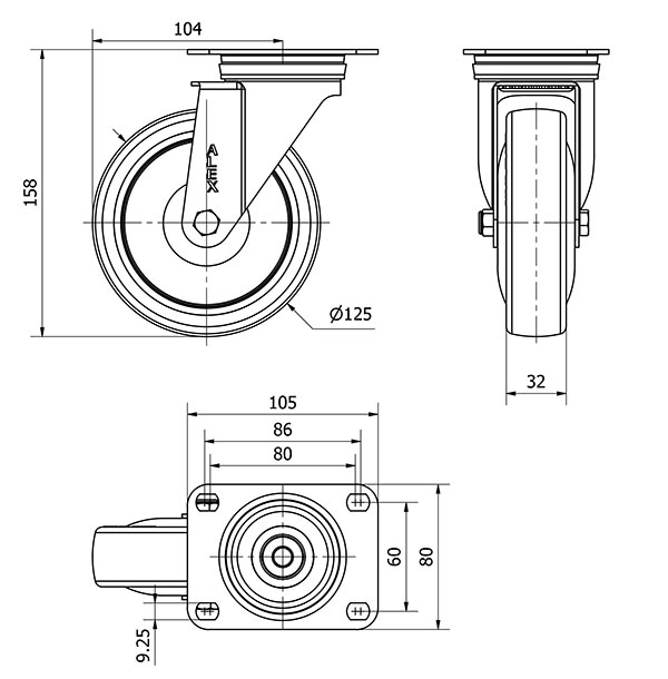 R.GIR.PLACA 10ZVL125CP-PUISB POLIP.-POLIUR.GRIS EJE BOLAS