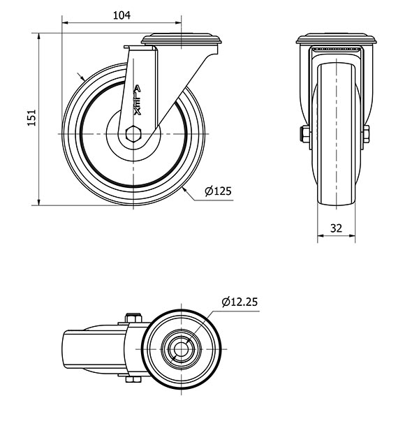 R.GIR.AGUJERO M12 20ZVL125CP-PUISB POLIP.-POLIUR.GRIS EJE BOLAS