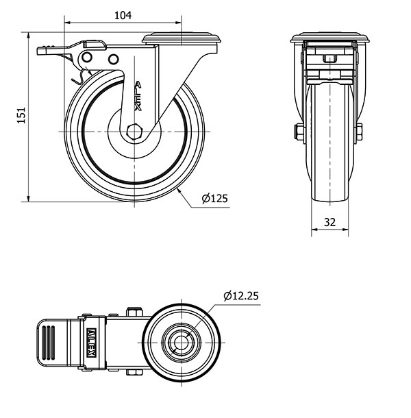 R.GIR.AGUJERO M12 FRENO 20ZVLFD125CP-PUISB POLIP.-POLIUR.GRIS BOLAS