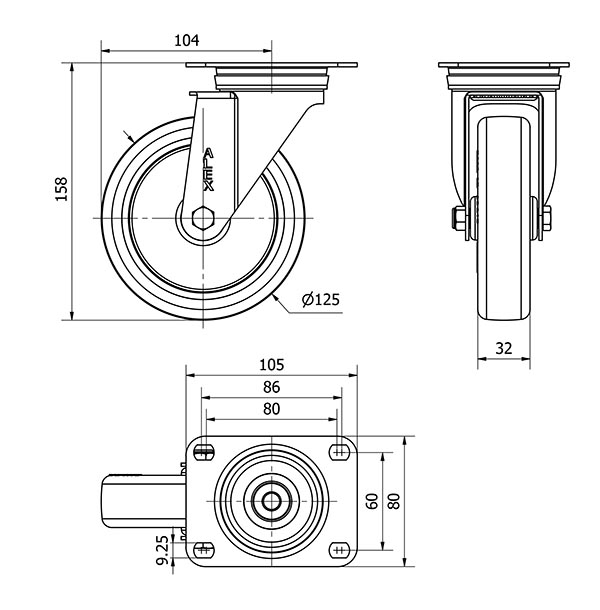 R.GIR.PLACA 10ZVL125-POL POLIAMIX BLANCO-POLIUR.MARRON EJE LISO