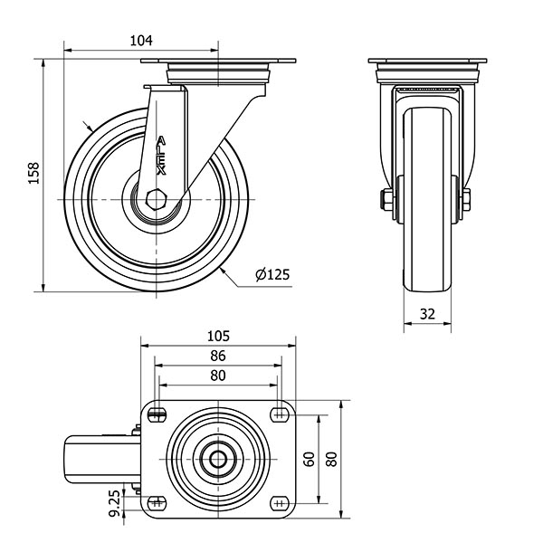 R.GIR.PLACA 10ZVL125-POLR POLIAMIX BLANCO-POLIUR.MARRON EJE RODILLOS