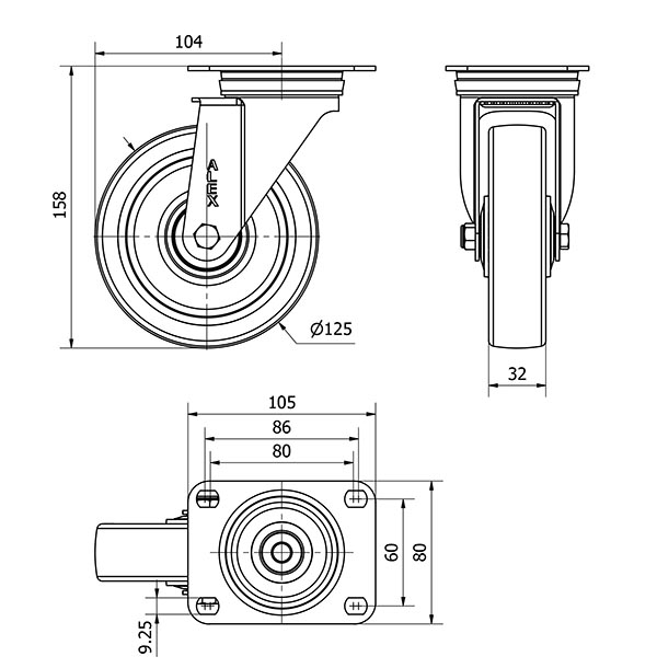 R.GIR.PLACA 10ZVL125CP-POLSB POLIAMIX BLANCO-POLIUR.MARRON EJE BOLAS