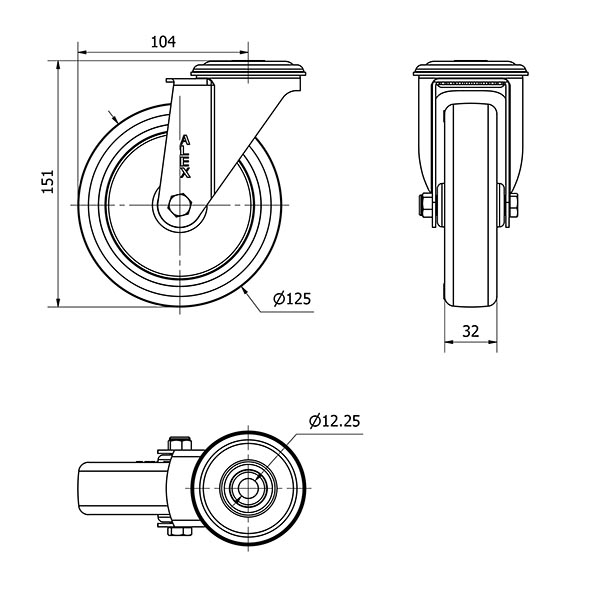 R.GIR.AGUJERO M12 20ZVL125-POA POLIAMIX BLANCO-POLIUR.AZUL EJE LISO
