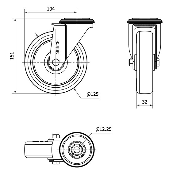 R.GIR.AGUJERO M12 20ZVL125-POAR POLIAMIX BLANCO-POLIUR.AZUL RODILLOS