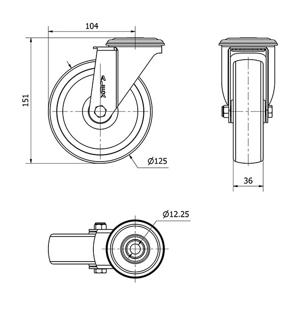 R.GIR.AGUJERO M12 20ZVL125-UT POLIAMIX BLANCO EJE LISO