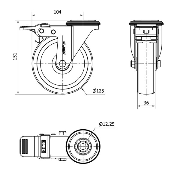 R.GIR.AGUJERO M12 FRENO 20ZVLFD125-UT POLIAMIX BLANCO EJE LISO