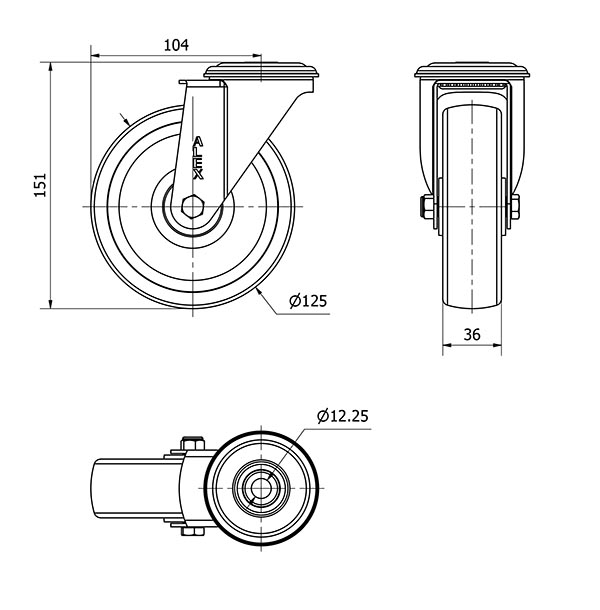 R.GIR.AGUJERO M12 20ZVL125-UTR POLIAMIX BLANCO EJE RODILLOS