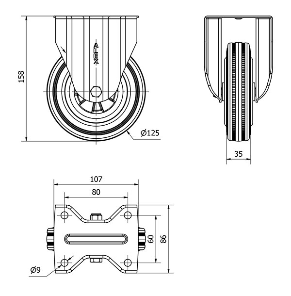R.FIJA INOX.17ZVLI125-PSN POLIAMIX-GOMA NEGRA EJE LISO