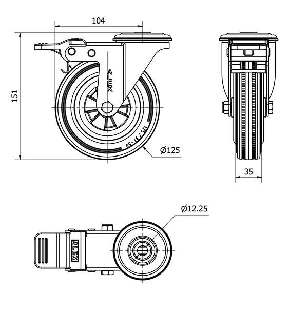 R.GIR.AGUJ.M12 FRENO INOX.20ZVLIFD125-PSN POLIAMIX-GOMA NEGRA LISO