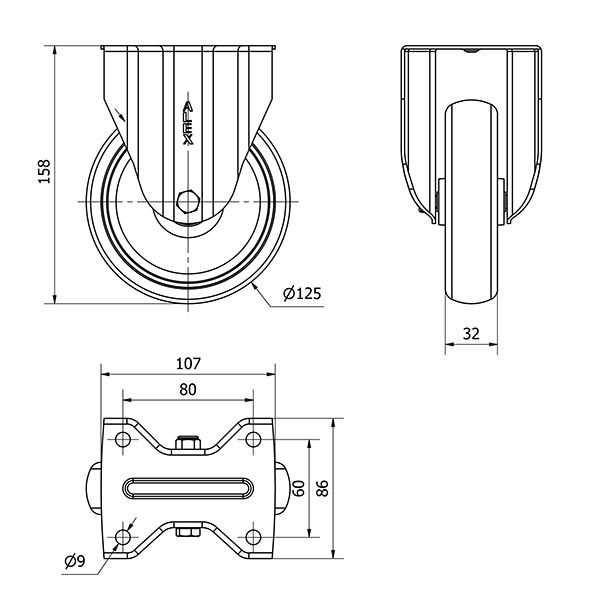 R.FIJA INOX.17ZVLI125-PGZN POLIAMIX-GOMA GRIS INYECT.EJE LISO