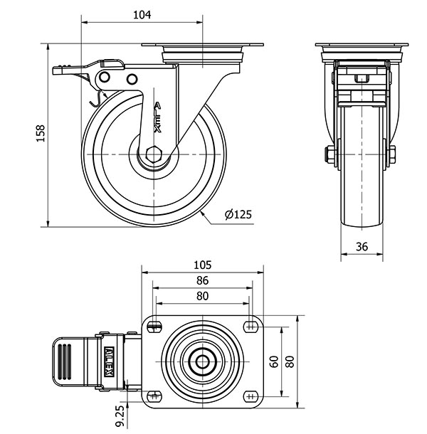 R.GIR.PLACA FRENO INOX.10ZVLIFD125-UT POLIAMIX BLANCO EJE LISO