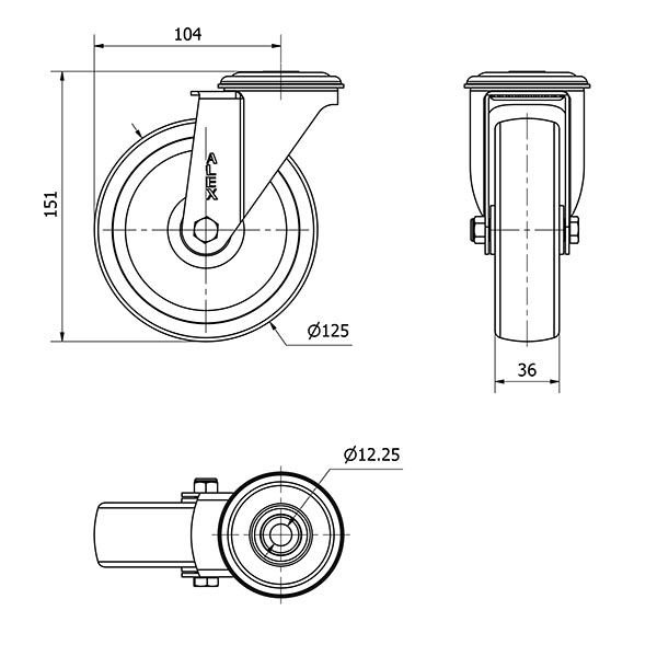 R.GIR.AGUJERO M12 INOX.20ZVLI125-UT POLIAMIX BLANCO EJE LISO