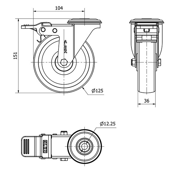 R.GIR.AGUJ.M12 FRENO INOX.20ZVLIFD125-UTR POLIAMIX BLANCO RODILLOS
