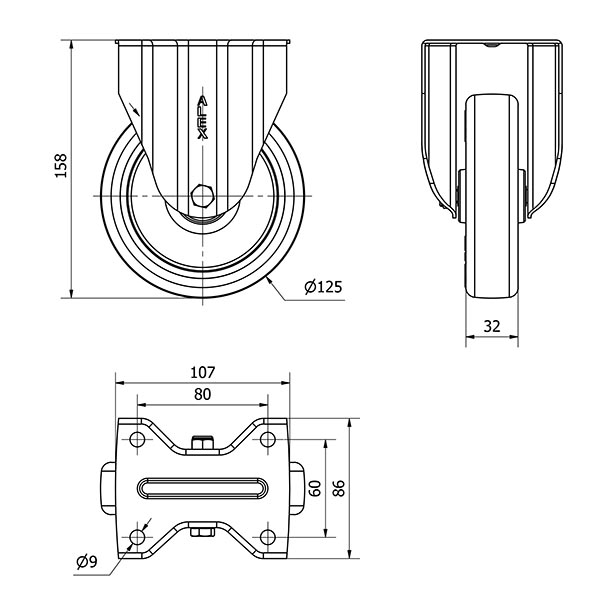 R.FIJA INOX.17ZVLI125-POAR POLIAMIX BLANCO-POLIUR.AZUL EJE RODILLOS