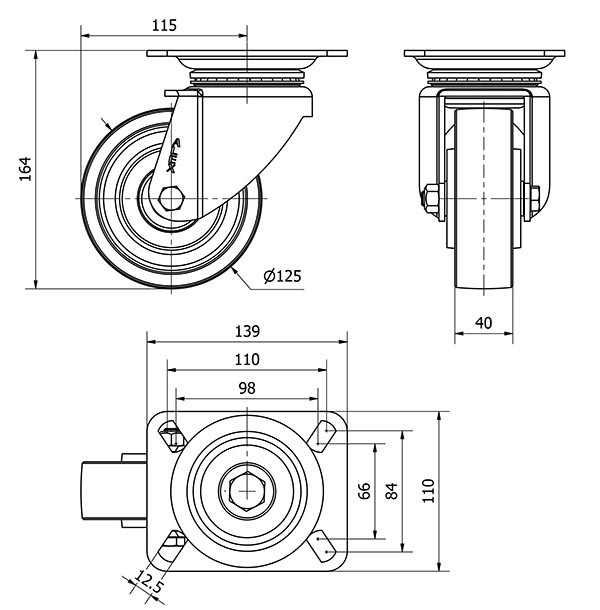 R.GIR.PLACA 10TV125-CIB HIERRO FUNDIDO EJE BOLAS