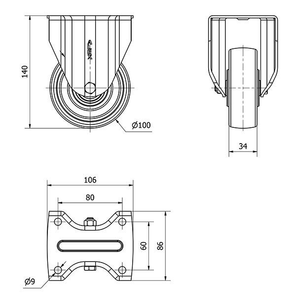 R.FIJA 17TV100-TTB RESINA NEGRA EJE BOLAS