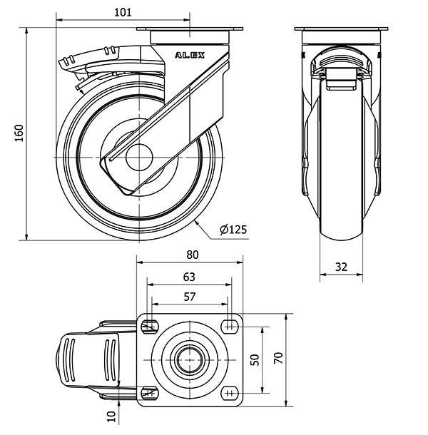 R.GIR.PLACA MEC.DIR.10HCMD125CP-PGAISB GOMA GRIS EJE BOLAS