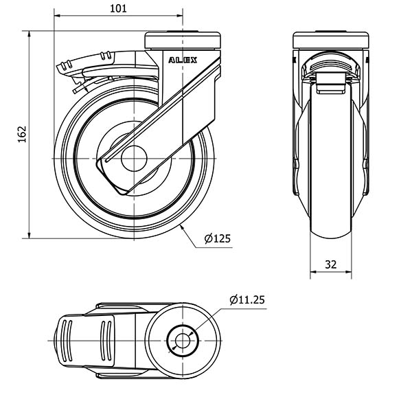 R.GIR.AGUJERO M10 MEC.DIR.21HCMD125CP-PGAISB GOMA GRIS EJE BOLAS