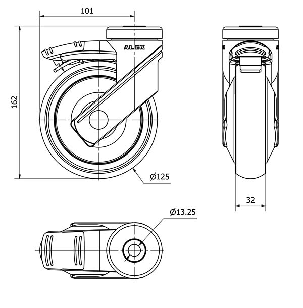 R.GIR.AGUJERO M12 MEC.DIR.21HCMD125CP-PGAISB GOMA GRIS EJE BOLAS