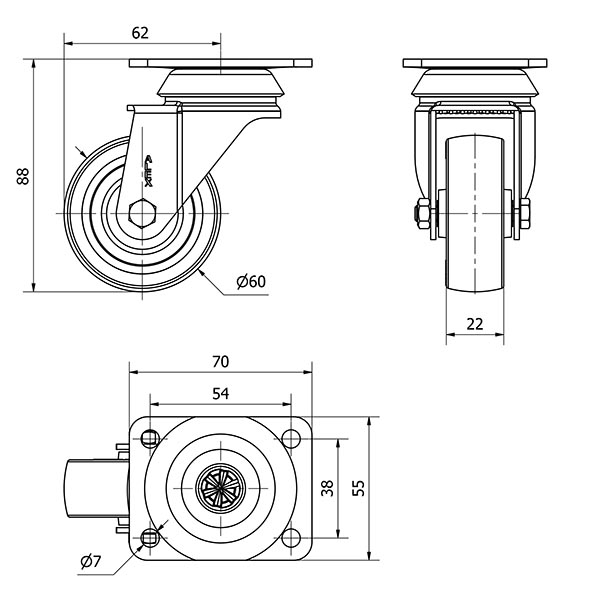 R.GIR.PLACA NEGRA 10BH60-PGIA POLIAMIX-GOMA GRIS EJE LISO