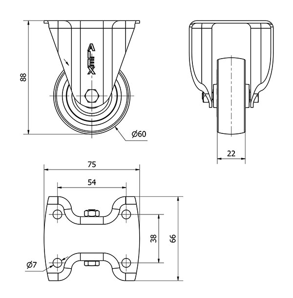 R.FIJA NEGRA 17BH60-PGIA POLIAMIX-GOMA GRIS EJE LISO