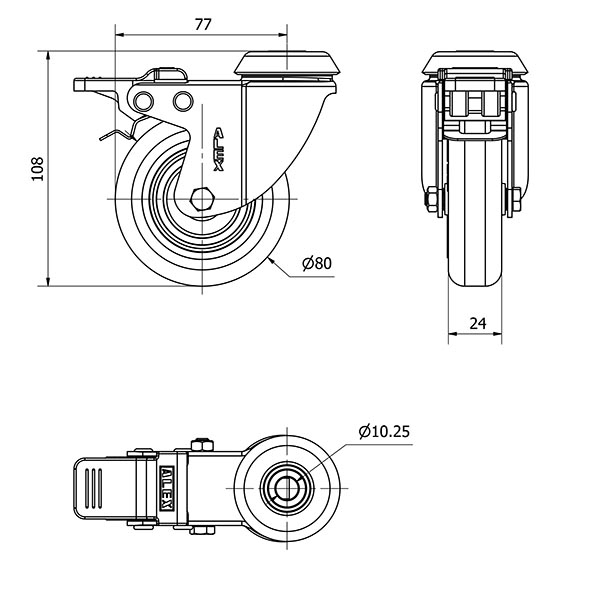 R.GIR.AGUJERO M10 FRENO NEGRA 20BHFD80-PGI POLIAMIX-GOMA GRIS LISO