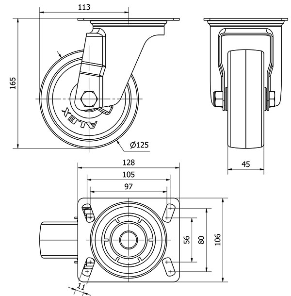 R.GIR.PLACA INOX.10ZLI125A-UT POLIAMIX BLANCO EJE LISO