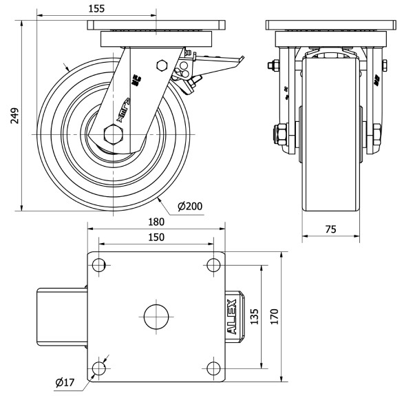 R.GIR.PLACA FRENO 10HLBFD200A-HUB HIERRO-POLIUR.NARANJA EJE BOLAS