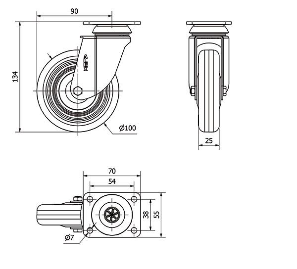 R.GIR.PLACA 10BH100CP-PLGI POLIAMIX-GOMA GRIS EJE LISO
