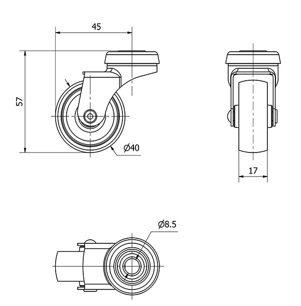 R.GIR.AGUJERO M8 21BR40-BP PLASTICO GRIS EJE LISO