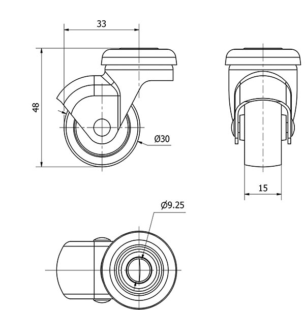 R.GIR.AGUJERO M8 21HSR30-BP PLASTICO GRIS EJE LISO