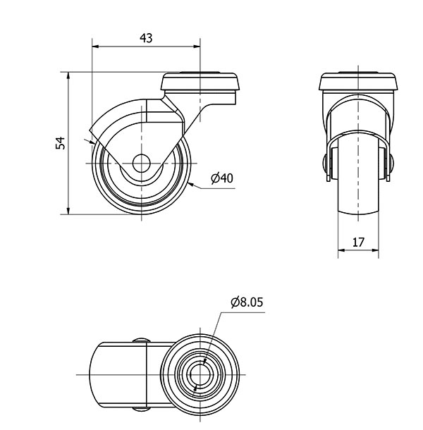 R.GIR.AGUJERO M8 21HSR40-BP PLASTICO GRIS EJE LISO