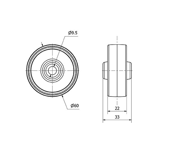 RUEDA FT60-9,7-32 NYLON BLANCO EXTRAFUERTE EJE LISO