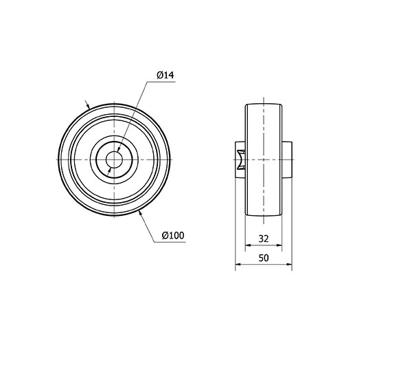 RUEDA FT100-14-50 NYLON BLANCO EXTRAFUERTE EJE LISO