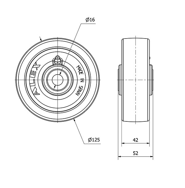 RUEDA FT125-16-52 NYLON BLANCO EXTRAFUERTE EJE LISO