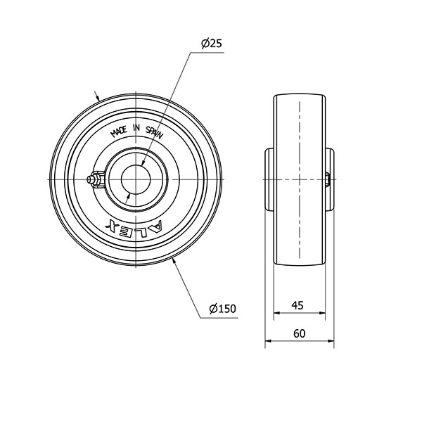 RUEDA FT150-25-60 NYLON BLANCO EXTRAFUERTE EJE LISO