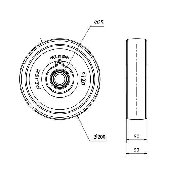 RUEDA FTB200-25-52 NYLON BLANCO EXTRAFUERTE EJE BOLAS
