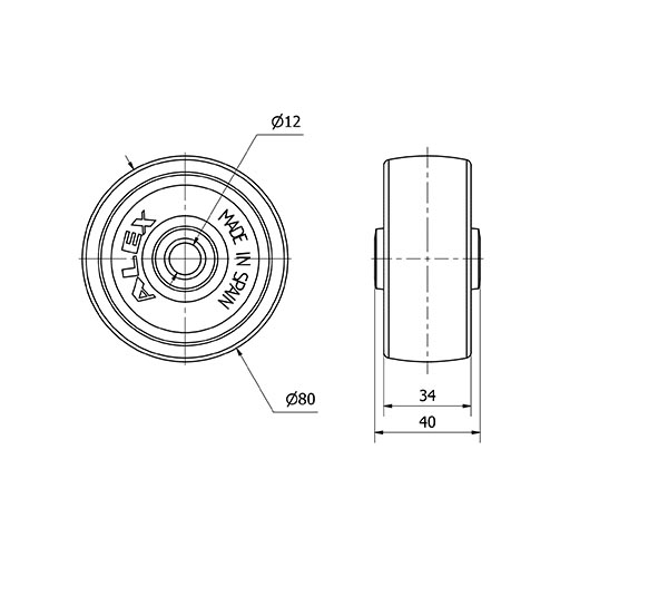 RUEDA UT80-12-40 POLIAMIX BLANCO EJE LISO