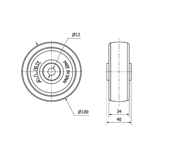 RUEDA UT100-12-40 POLIAMIX BLANCO EJE LISO